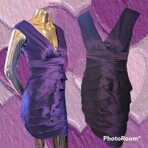 Roulette Plum Purple Satin Tiered Cocktail Dress Size 4